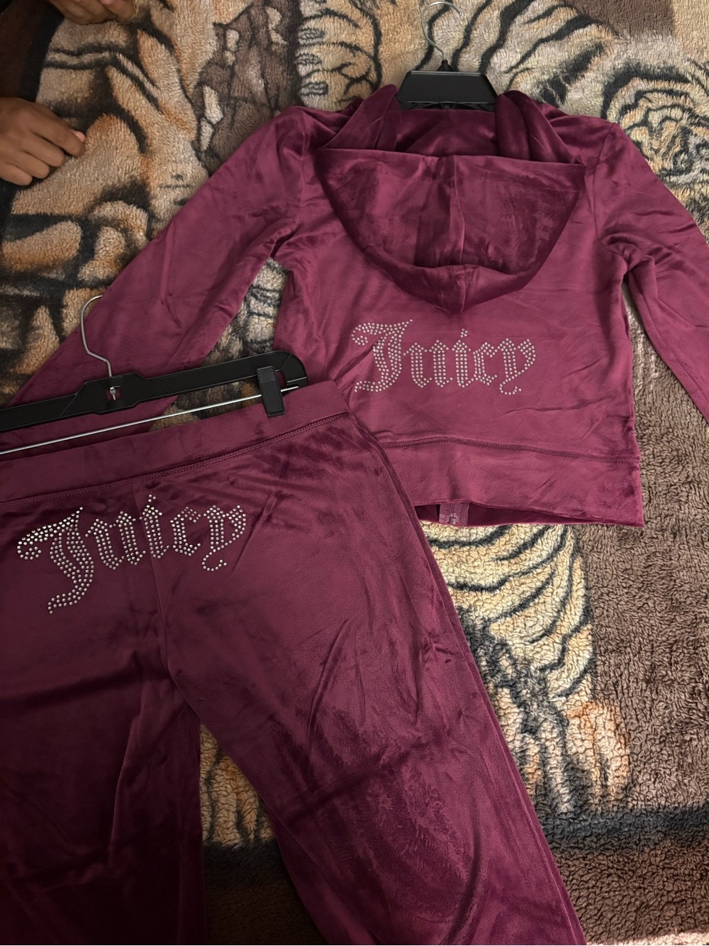 Juicy Couture Plum Velour Rhinestone Logo Tracksuit